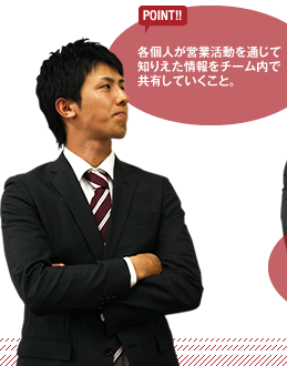 【POINT】各個人が営業活動を通じて知りえた情報をチーム内で共有していくこと。